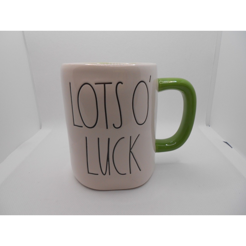 Rae Dunn St. Patrick's "LOTS O' LUCK" Green & White Artisan Coffee Tea Mug